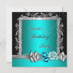 Invitation Fête d'anniversaire aux roses florales bleu sarcel