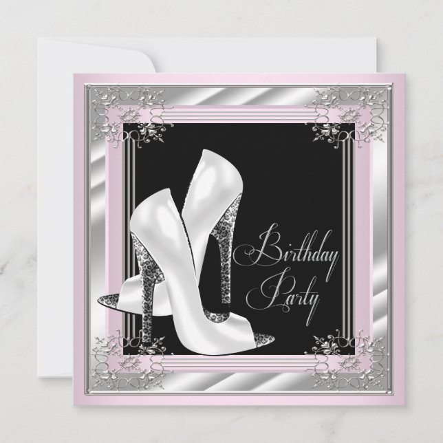 Invitation Fête d'anniversaire aux talons hauts roses (Devant)