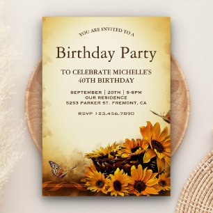 Invitation Fête d'anniversaire aux tournesols floraux vintage