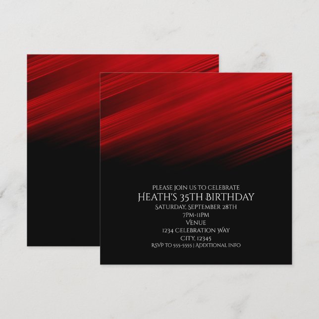 Invitation Fête d'anniversaire aux traînées lumineuses rouges (Devant / Derrière)