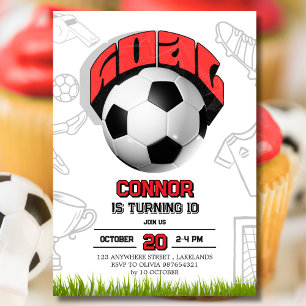 Invitation Fête d'anniversaire avec ballon de football rouge