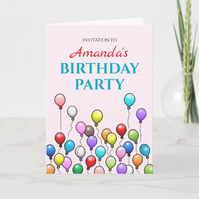 Invitation Fête d'anniversaire avec ballons (Devant)