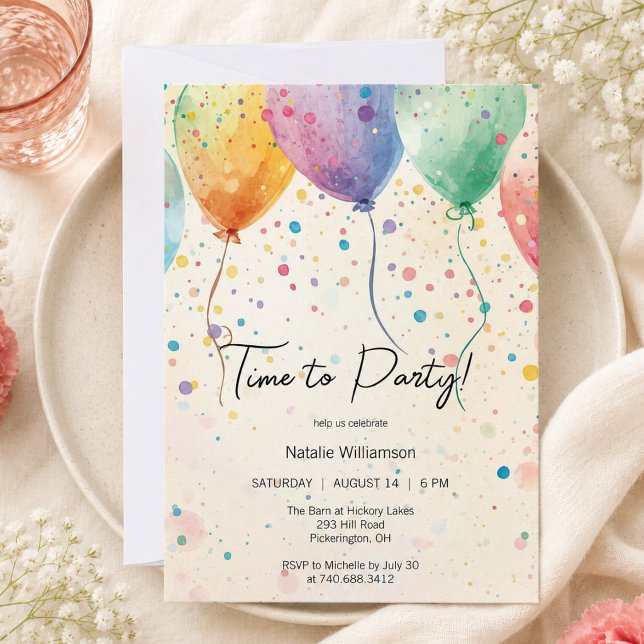 Invitation Fête d'anniversaire avec ballons et confettis (Créateur téléchargé)