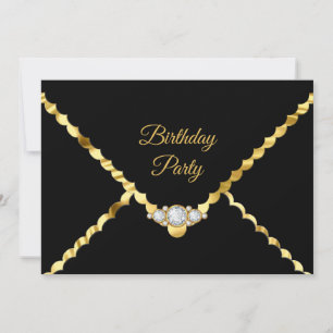 Invitation Fête d'anniversaire avec bijou élégant or diamant 
