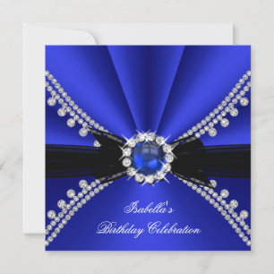 Invitation Fête d'anniversaire avec bijou faux diamant bleu r