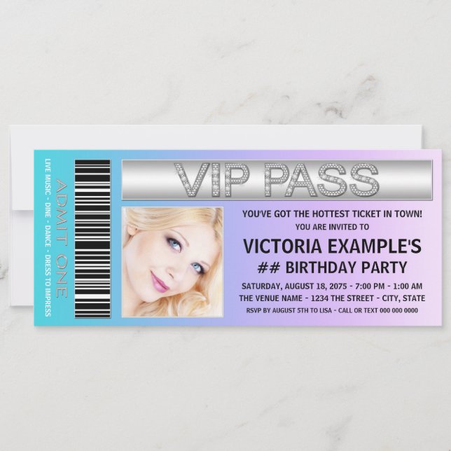 Invitation Fête d'anniversaire avec billet bleu sarcelle et v (Devant)