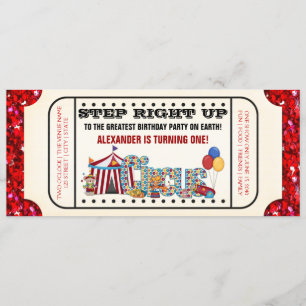 Invitation Fête d'anniversaire avec billet de cirque
