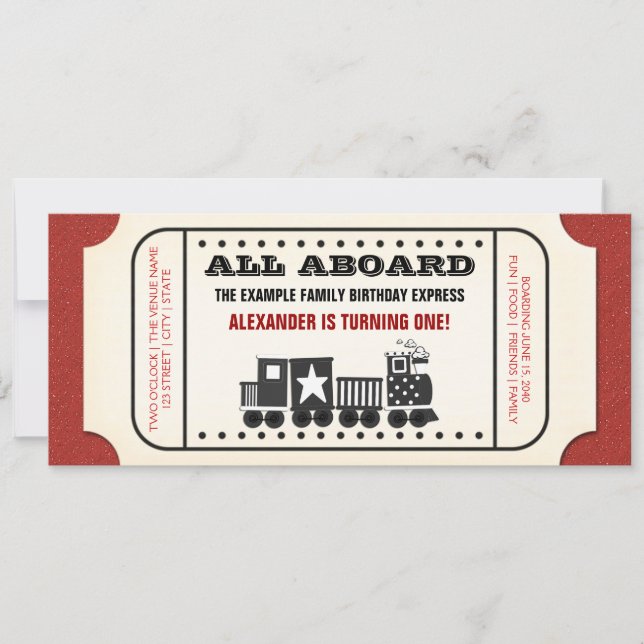 Invitation Fête d'anniversaire avec billet de train vintage (Devant)