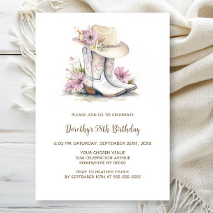 Invitation Fête d'anniversaire avec bottes et chapeau de cowg