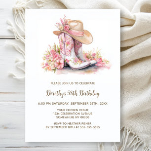 Invitation Fête d'anniversaire avec bottes et chapeau de cowg
