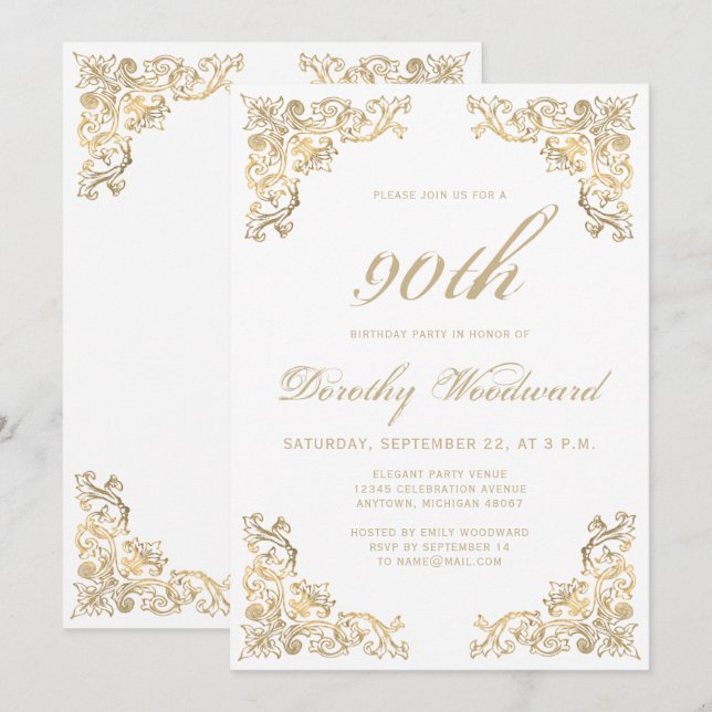 Invitation Fête d'anniversaire avec cadre doré élégant (Devant / Derrière)