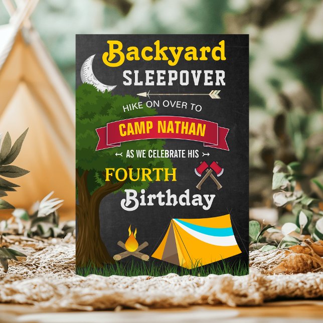 Invitation Fête d'anniversaire avec camping dans la cour arri (Créateur téléchargé)