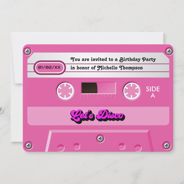 Invitation Fête d'anniversaire avec cassette rétro disco (Devant)