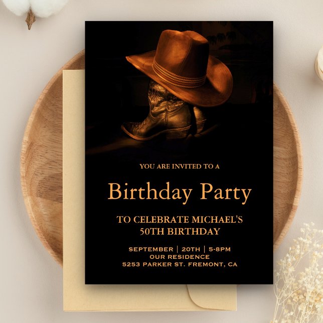 Invitation Fête d'anniversaire avec chapeau et bottes de cow- (Créateur téléchargé)