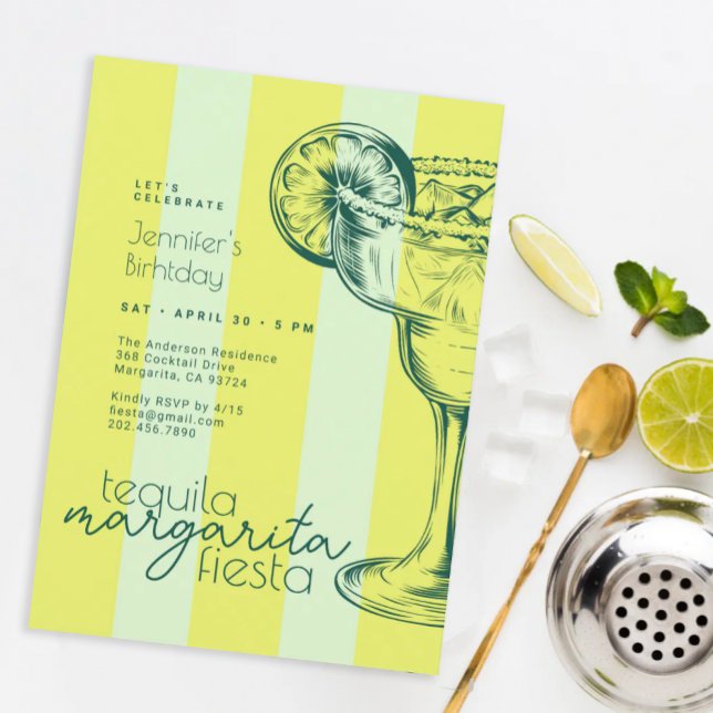 Invitation Fête d'anniversaire avec cocktail Margarita vert m (Créateur téléchargé)