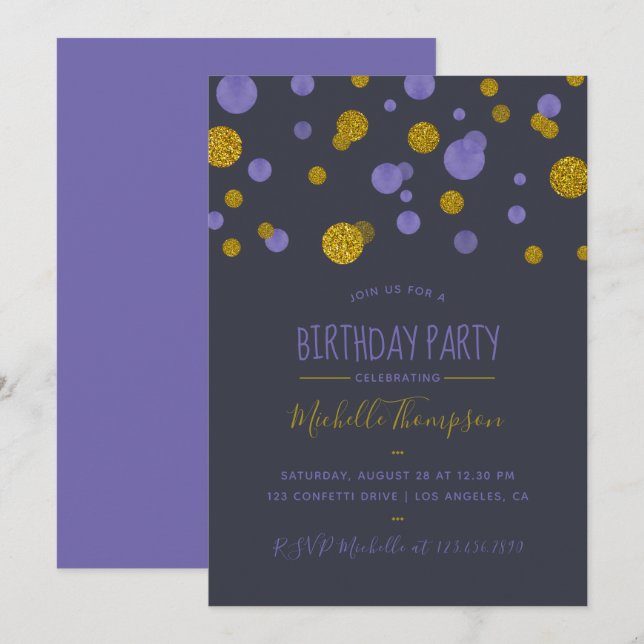 Invitation Fête d'anniversaire avec confettis scintillants vi (Devant / Derrière)