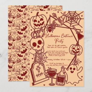 Invitation Fête d'anniversaire avec costume Halloween dessiné