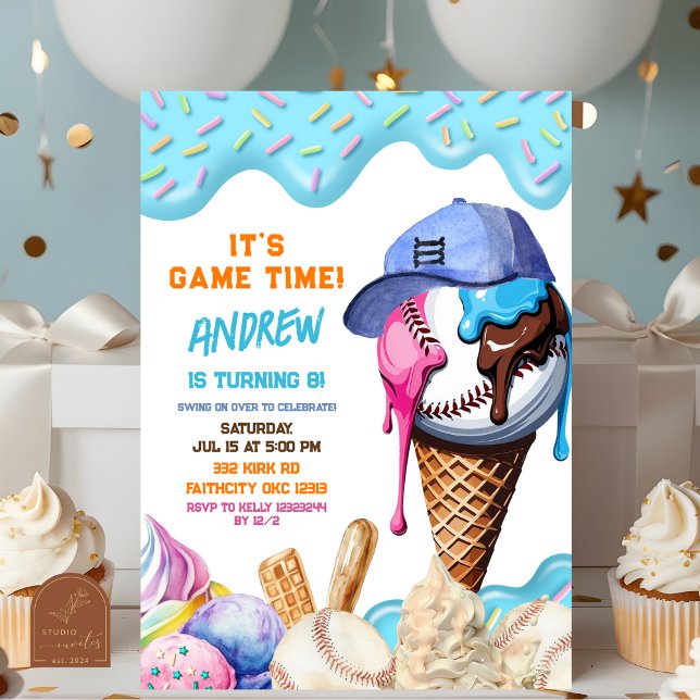 Invitation Fête d'anniversaire avec crème glacée baseball qui (Créateur téléchargé)