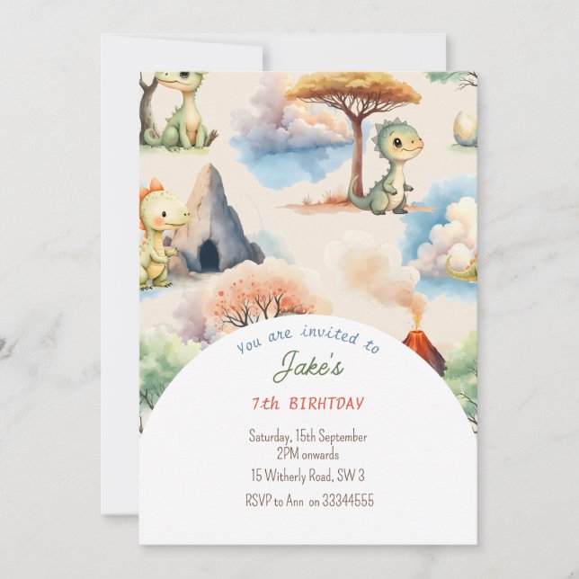 Invitation Fête d'anniversaire avec de mignons dinosaures (Devant)