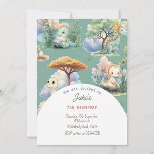 Invitation Fête d'anniversaire avec de mignons dinosaures