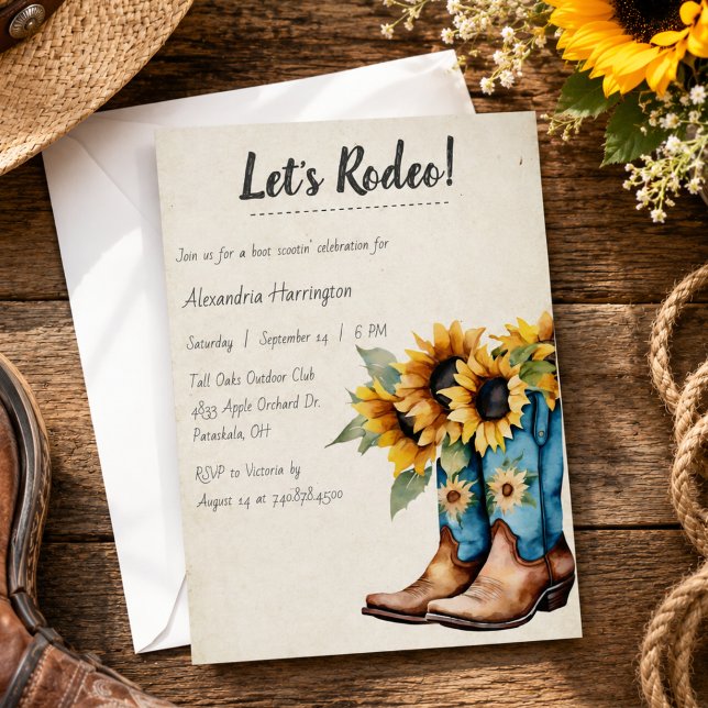 Invitation Fête d'anniversaire avec des bottes de cowboy rust (Créateur téléchargé)