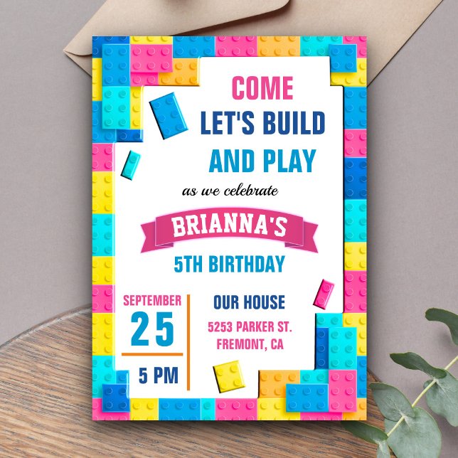Invitation Fête d'anniversaire avec des briques colorées (Créateur téléchargé)