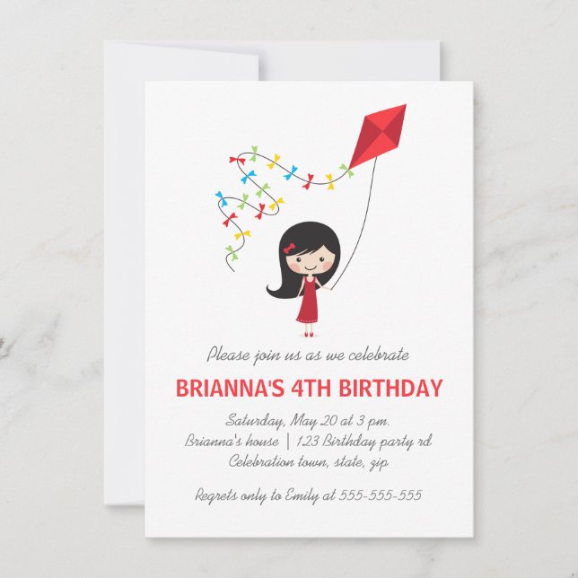 Invitation Fête d'anniversaire avec des filles de cerfs-volan (Devant)