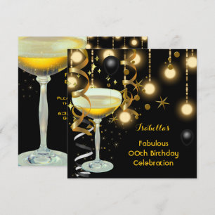 Invitation Fête d'anniversaire avec des lumières dorées Champ