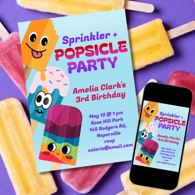 Invitation Fête d'anniversaire avec des sucettes glacées (Créateur téléchargé)