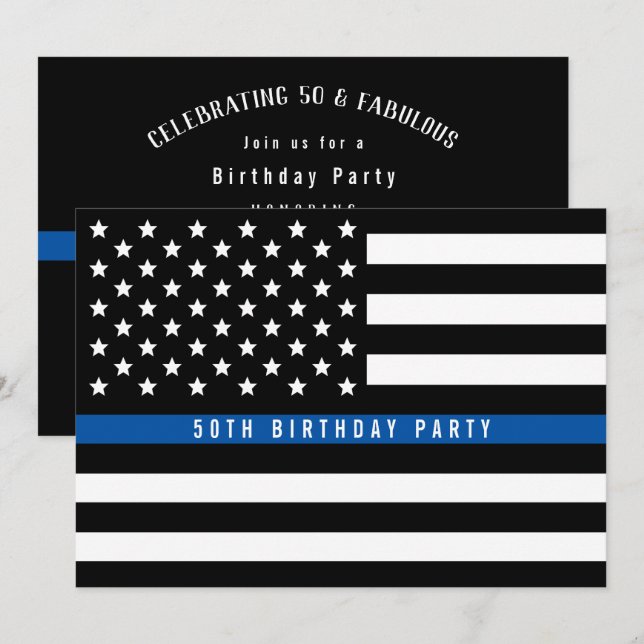 Invitation Fête d'anniversaire avec drapeau de la police Thin (Devant / Derrière)