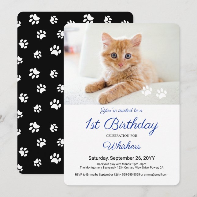 Invitation Fête d'anniversaire avec empreintes de pattes de p (Devant / Derrière)