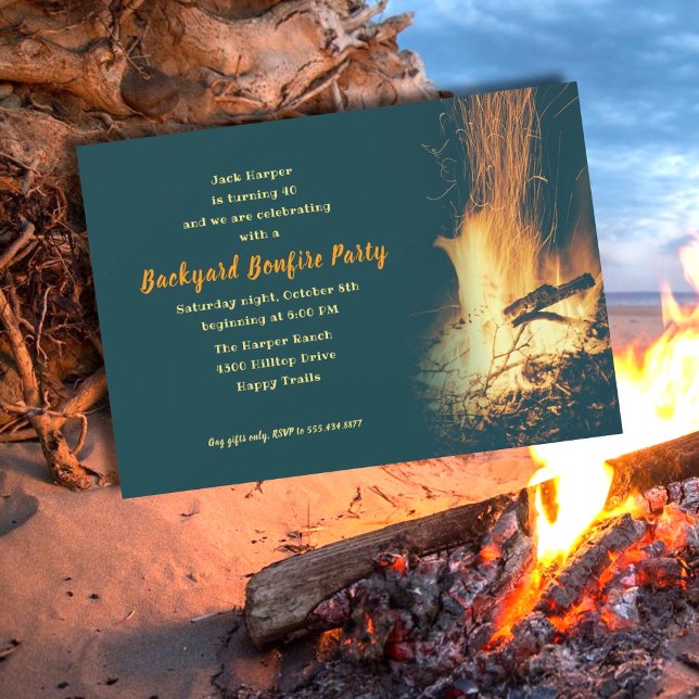 Invitation Fête d'anniversaire avec feu de joie dans la cour  (Créateur téléchargé)