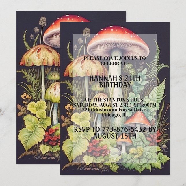 Invitation Fête d'anniversaire avec impression de forêt de ch (Devant / Derrière)