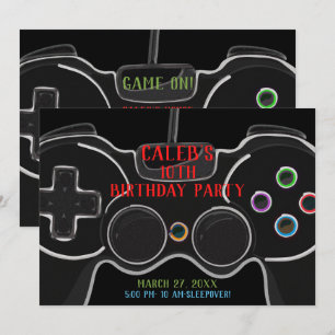 Invitation Fête d'anniversaire avec manette de jeu vidéo noir