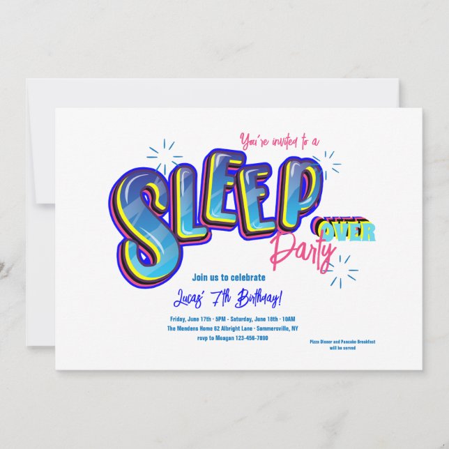 Invitation Fête d'anniversaire avec nuitée (Devant)