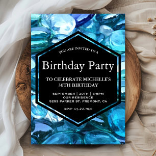 Invitation Fête d'anniversaire avec pierres précieuses bleues