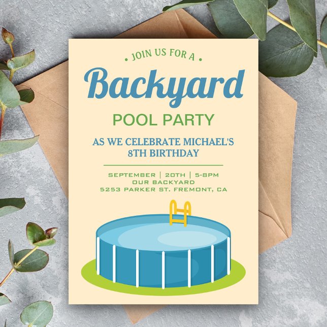 Invitation Fête d'anniversaire avec piscine de jardin (Créateur téléchargé)
