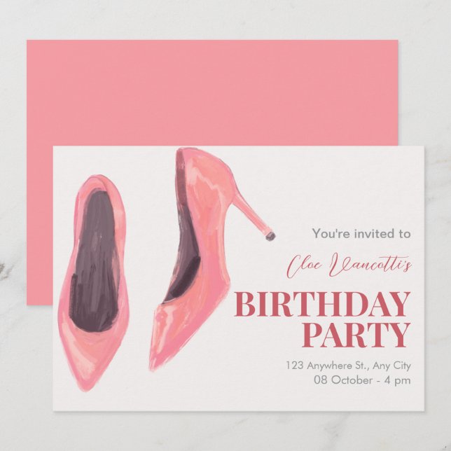 Invitation Fête d'anniversaire avec talons dessinés à la main (Devant / Derrière)