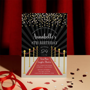 Invitation  fête d'anniversaire avec tapis rouge Hollywoodien