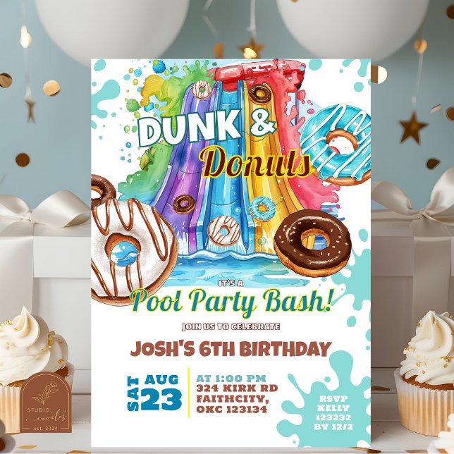 Invitation Fête d'anniversaire avec toboggan aquatique Dunk e (Créateur téléchargé)