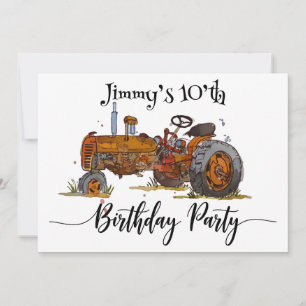 Invitation Fête d'anniversaire avec tracteur antique design