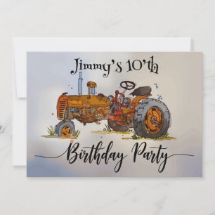 Invitation Fête d'anniversaire avec tracteur antique design