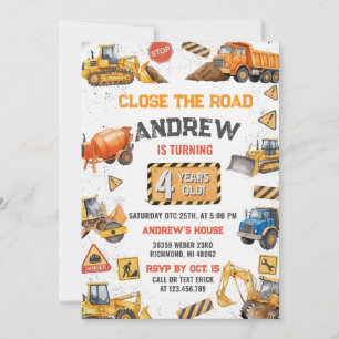 Invitation Fête d'anniversaire avec un camion de chantier per