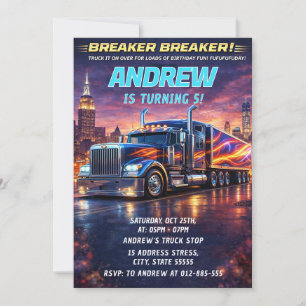 Invitation Fête d'anniversaire avec un grand camion personnel