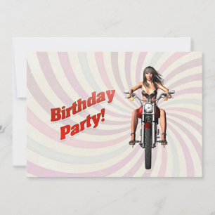 Invitation Fête d'anniversaire avec une fille en moto