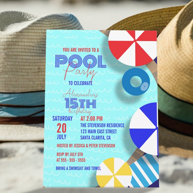 Invitation Fête d'anniversaire avec une soirée piscine pour s (Créateur téléchargé)