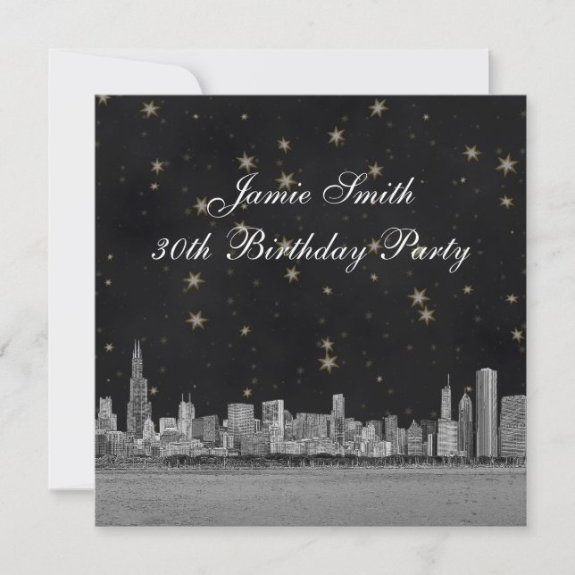 Invitation Fête d'anniversaire avec vue sur la skyline de Chi (Devant)