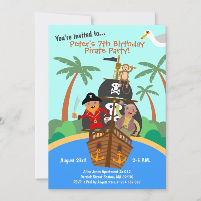 Invitation Fête d'anniversaire aventure de bateau pirate (Devant)