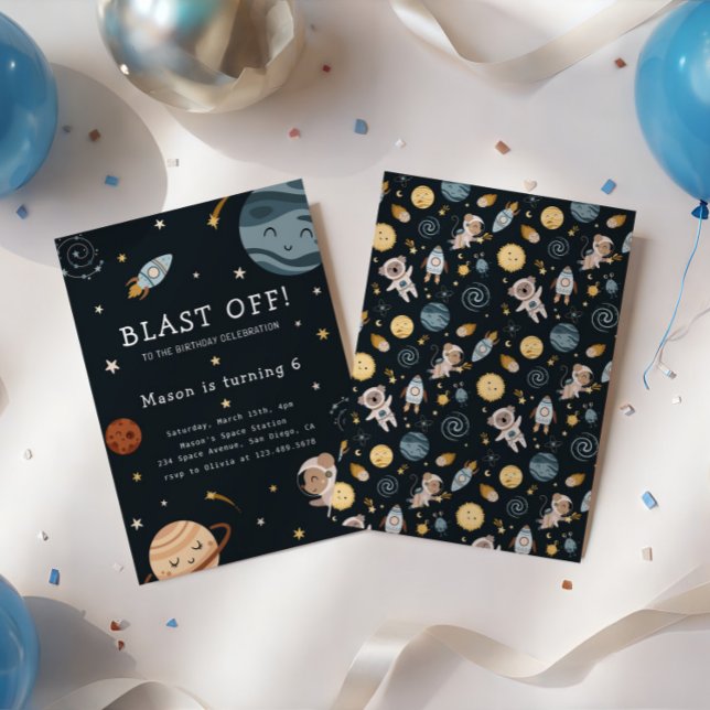 Invitation Fête d'anniversaire aventure spatiale pour enfants (Créateur téléchargé)