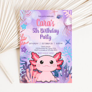 Invitation Fête d'anniversaire Axolotl